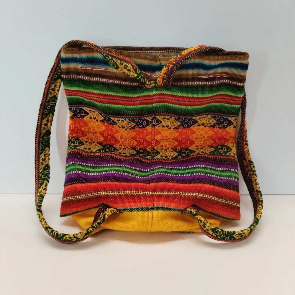 Peruvian Mini Small Backpack Embroidery‎ Llama Girl Sun Woven Knapsack Purse Red